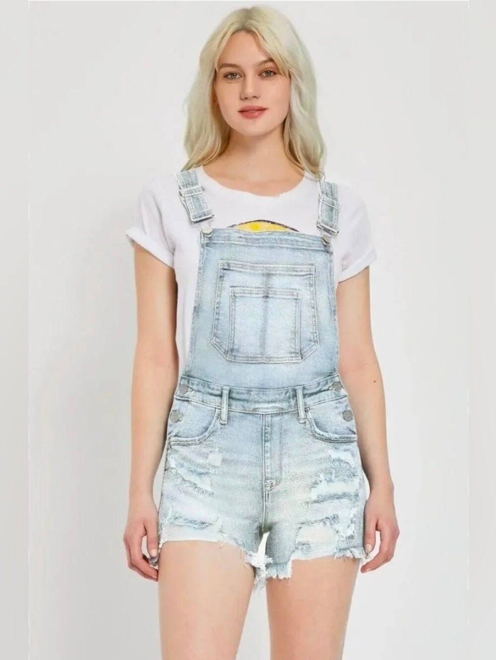 Light Wash Denim Short Overalls Romper